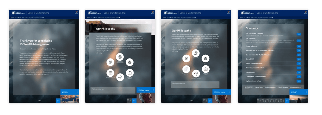 Advisor App interface screens from the case study